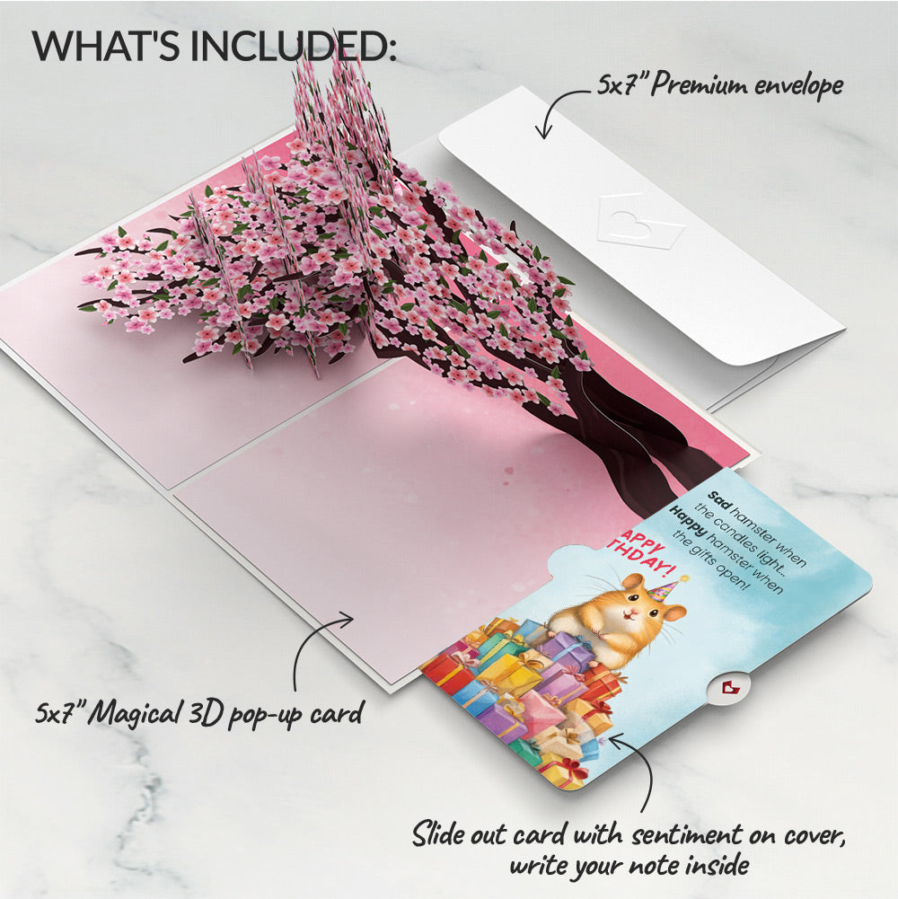 Cherry Blossom Branches in Bloom Birthday Pop-Up Card and Happy Hamster Sentiment Set、mySite、solidvoid