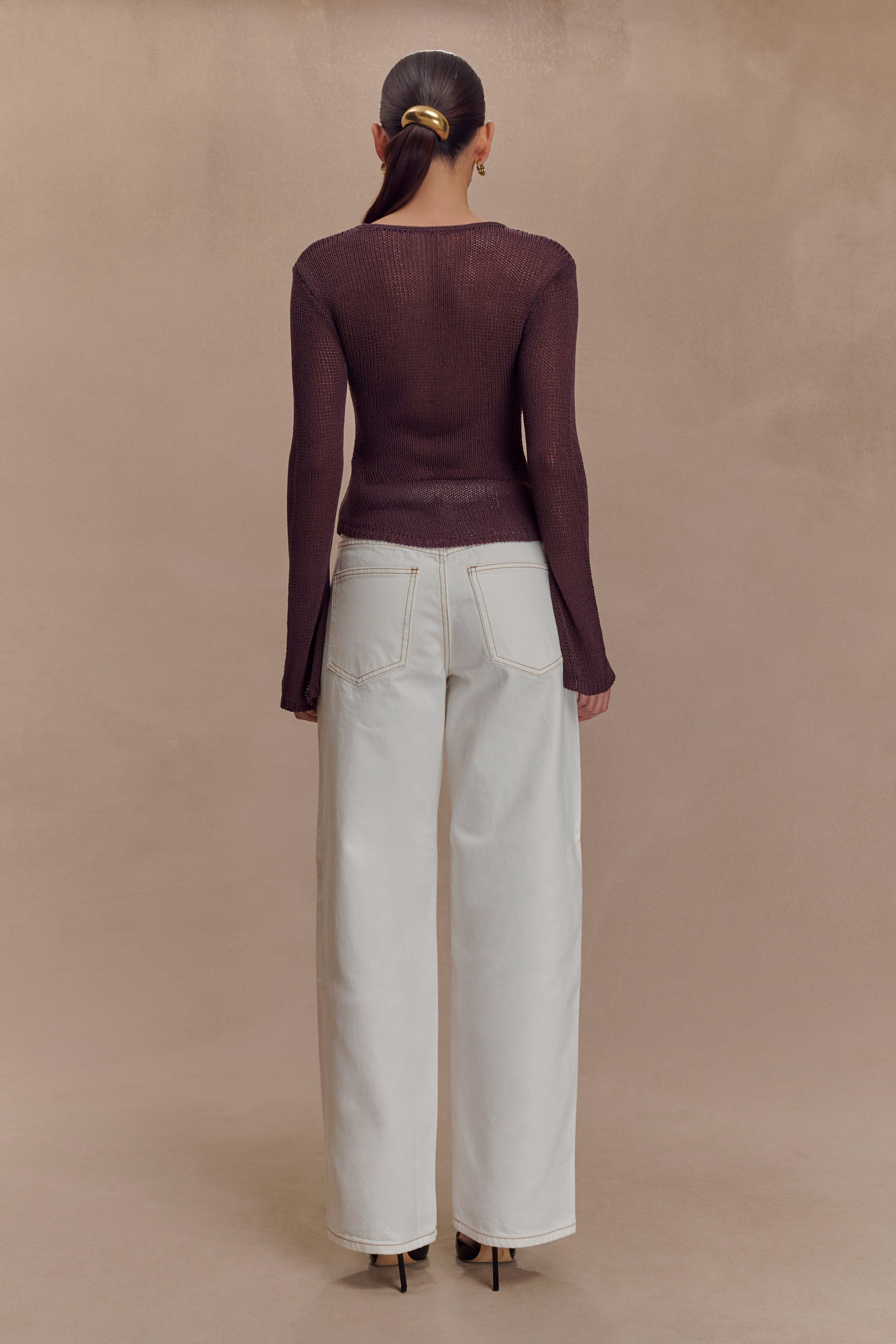 Isabella Long Sleeve Knit Top - Chocolate、mySite、solidvoid