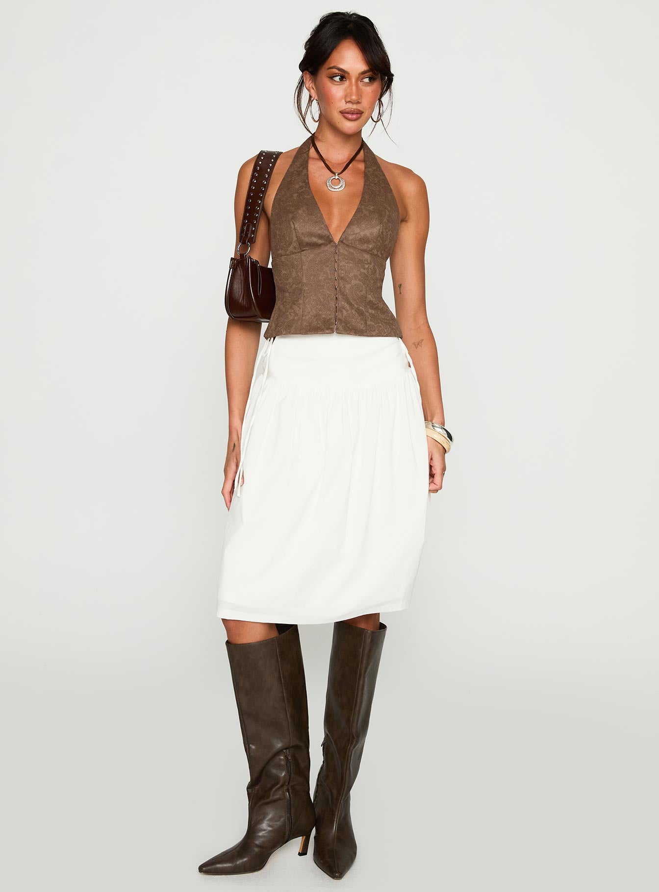 Snowflakes Tie Side Midi Skirt White、mySite、solidvoid