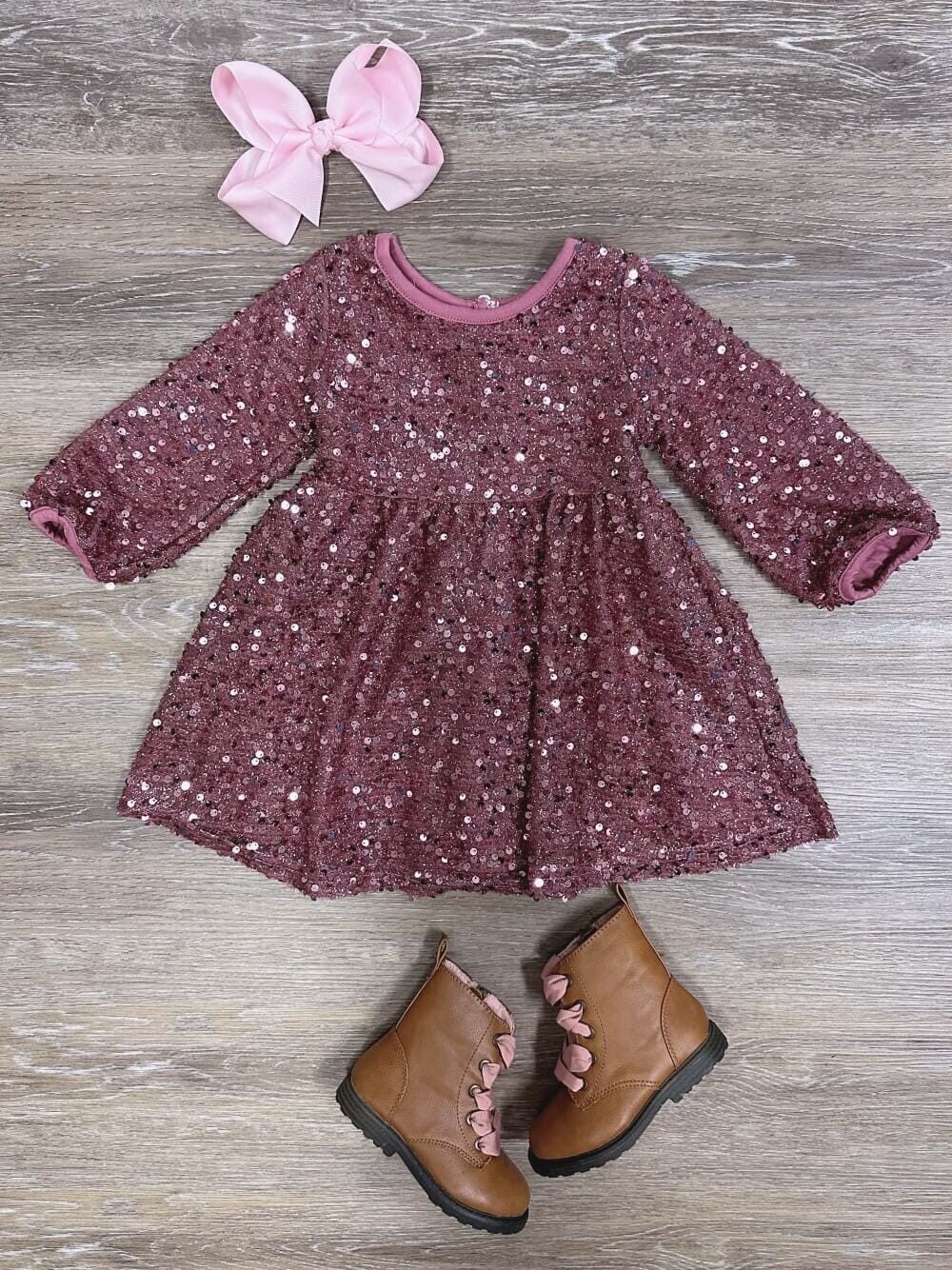 Pretty Pink Sparkle Girls Long Sleeve Sequin Special Occasion Dress、mySite、camillekostekn