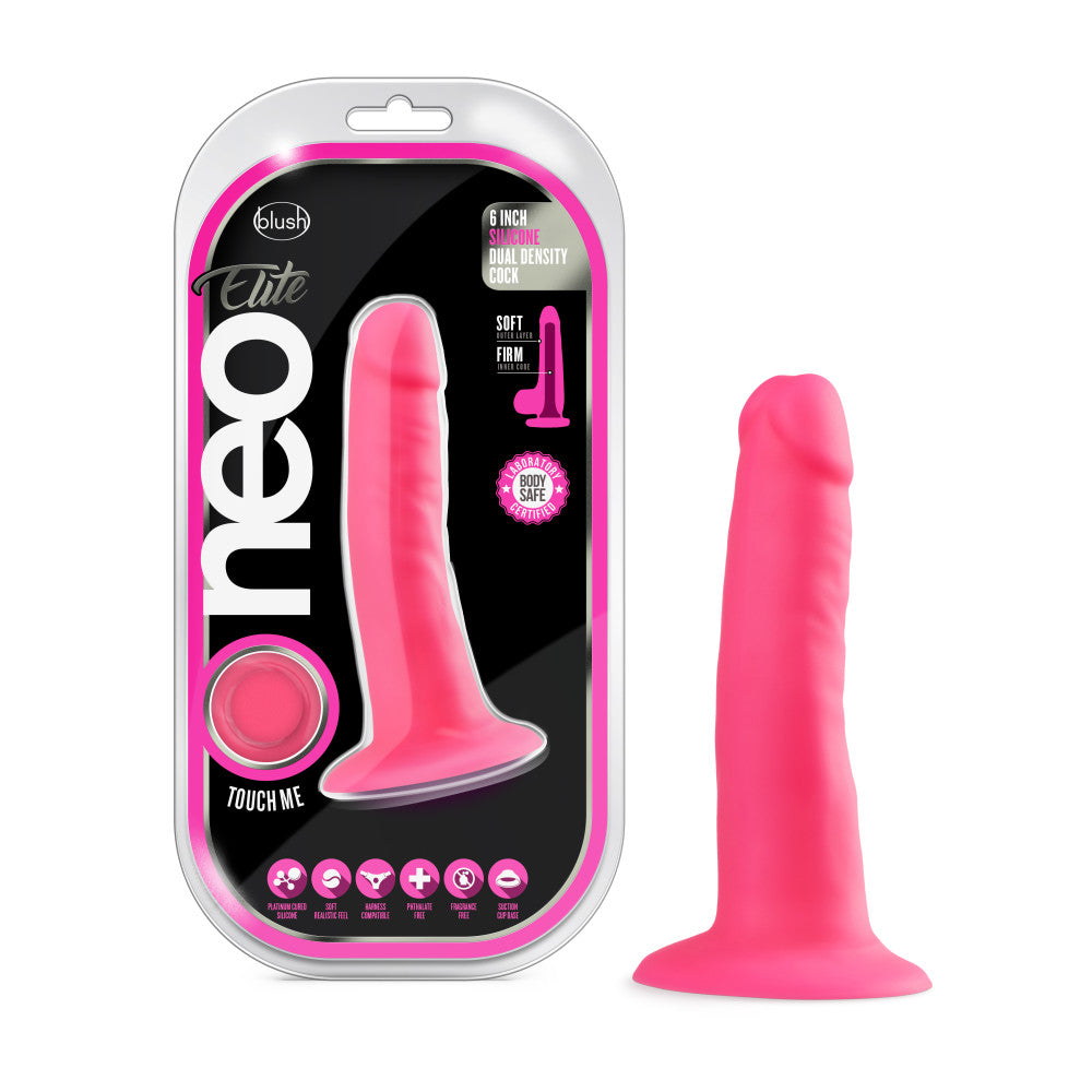 Neo Elite By Blush® | Neon Pink: 5.5-Inch Long Dildo - Made with Purio™ Silicone & SensaFeel® Dual Density Realistic Technology、mySite、bottomscart