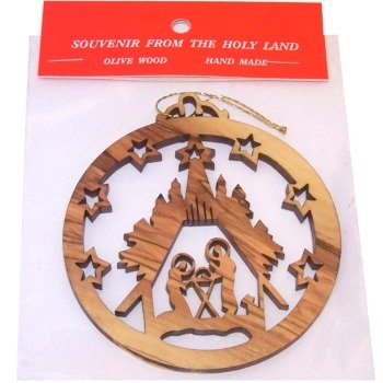 Holy Land Market Bethlehem Nativity scene olive Wood Ornament - Laser carving (9 cm 3.5 di.、mySite、topwebapps