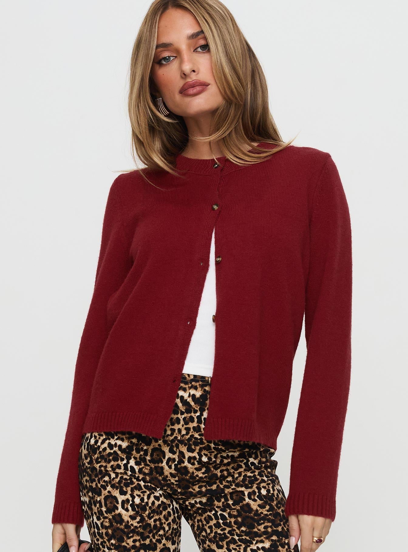 Arica Button Up Knit Cardigan Red、mySite、solidvoid