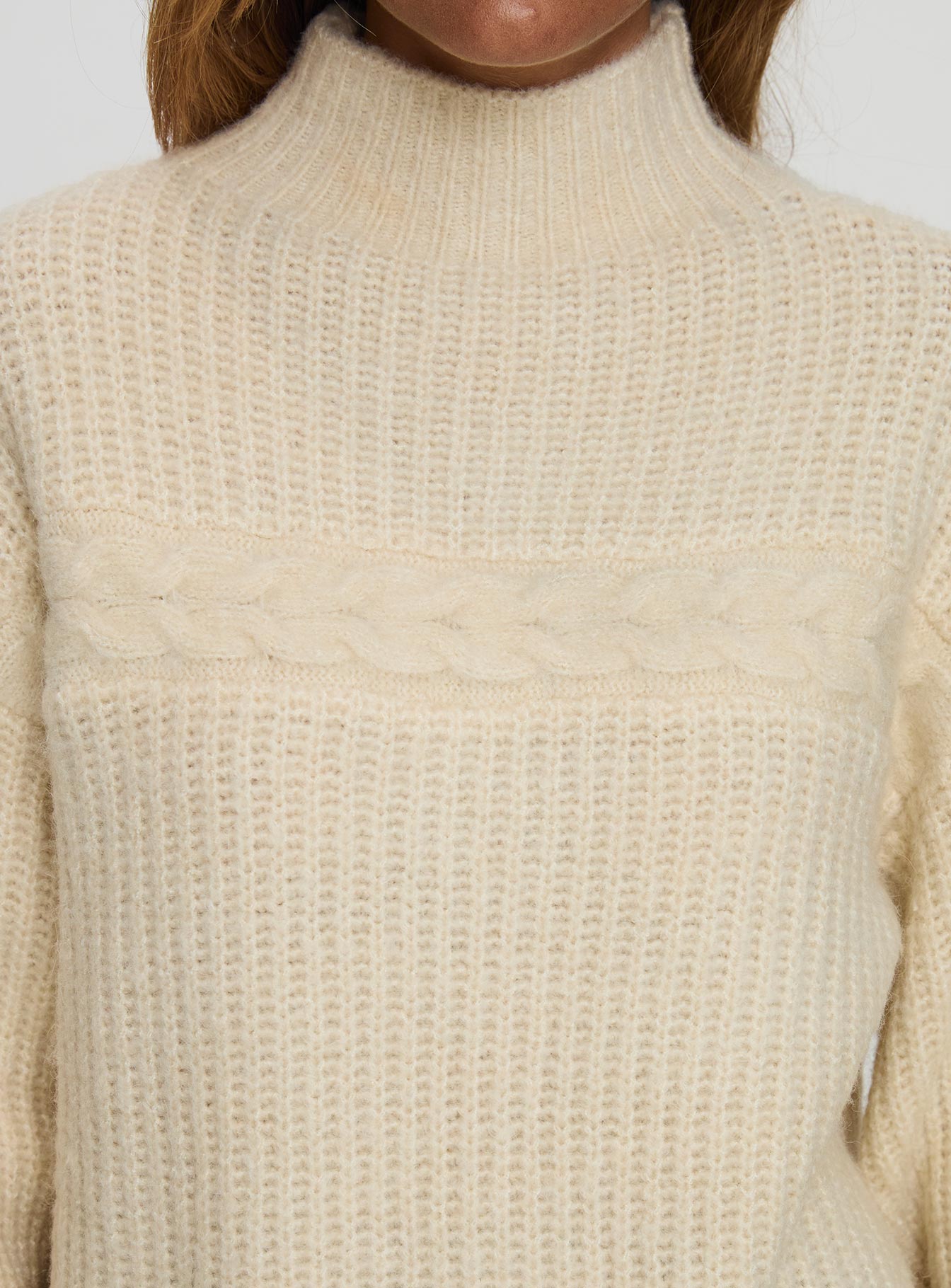 Wistfully Funnel Neck Knit Sweater Cream、mySite、solidvoid