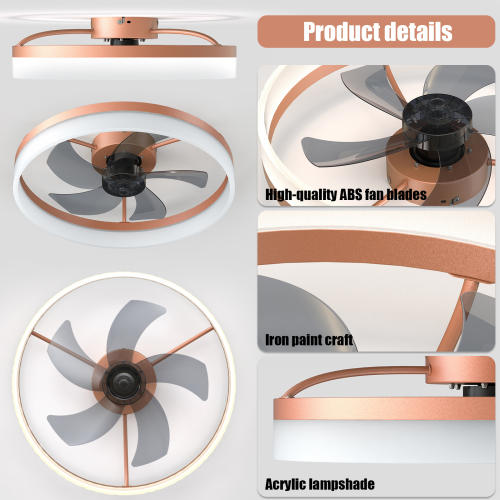 Ceiling Fans with Lights Dimmable LED Embedded installation of thin modern ceiling fans(Rose Gold)、、eastwooduniform