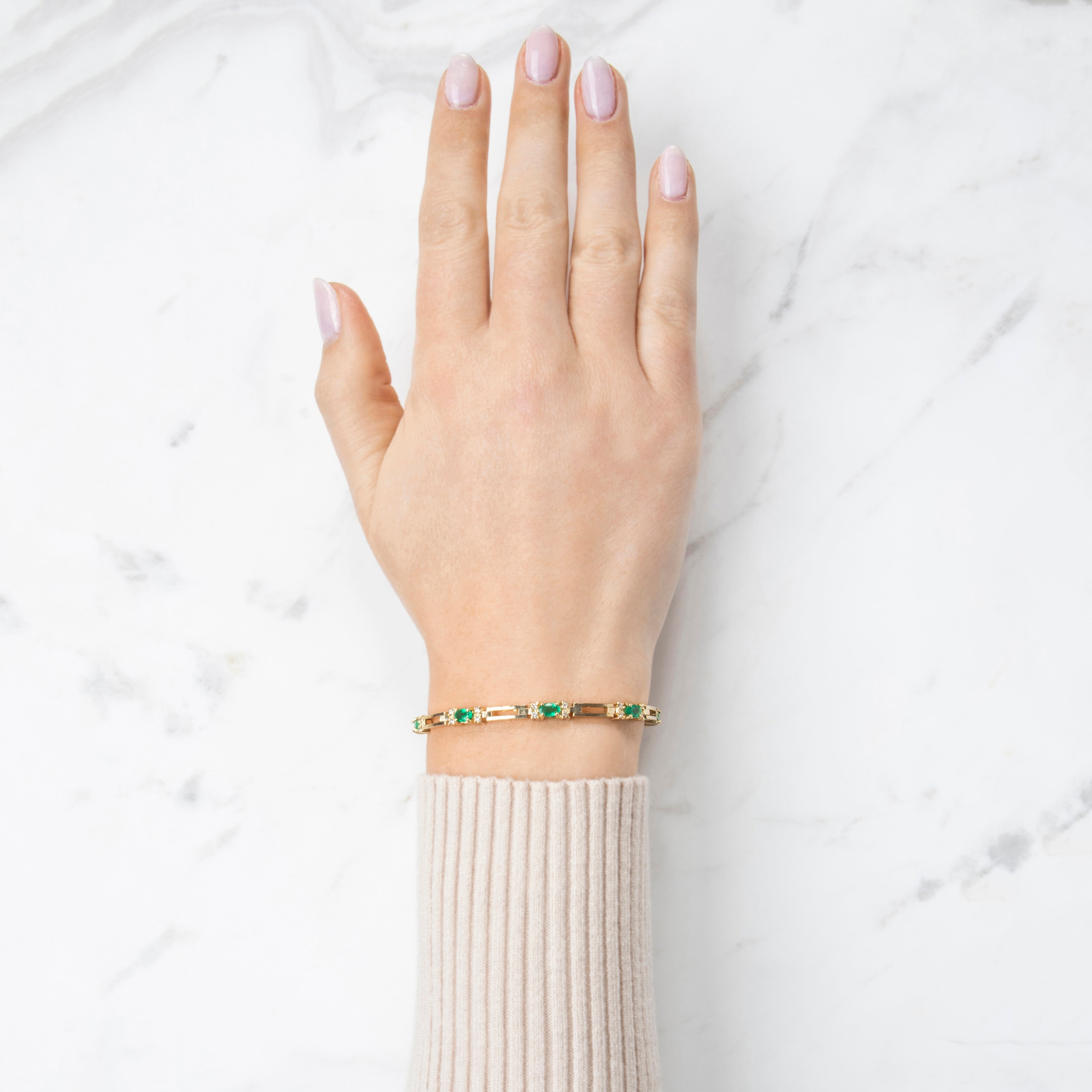 Vintage Heavy 14k Yellow Gold 1.6cttw Emerald .45cttw Diamond Bracelet 6.5、mySite、hinf8tx79