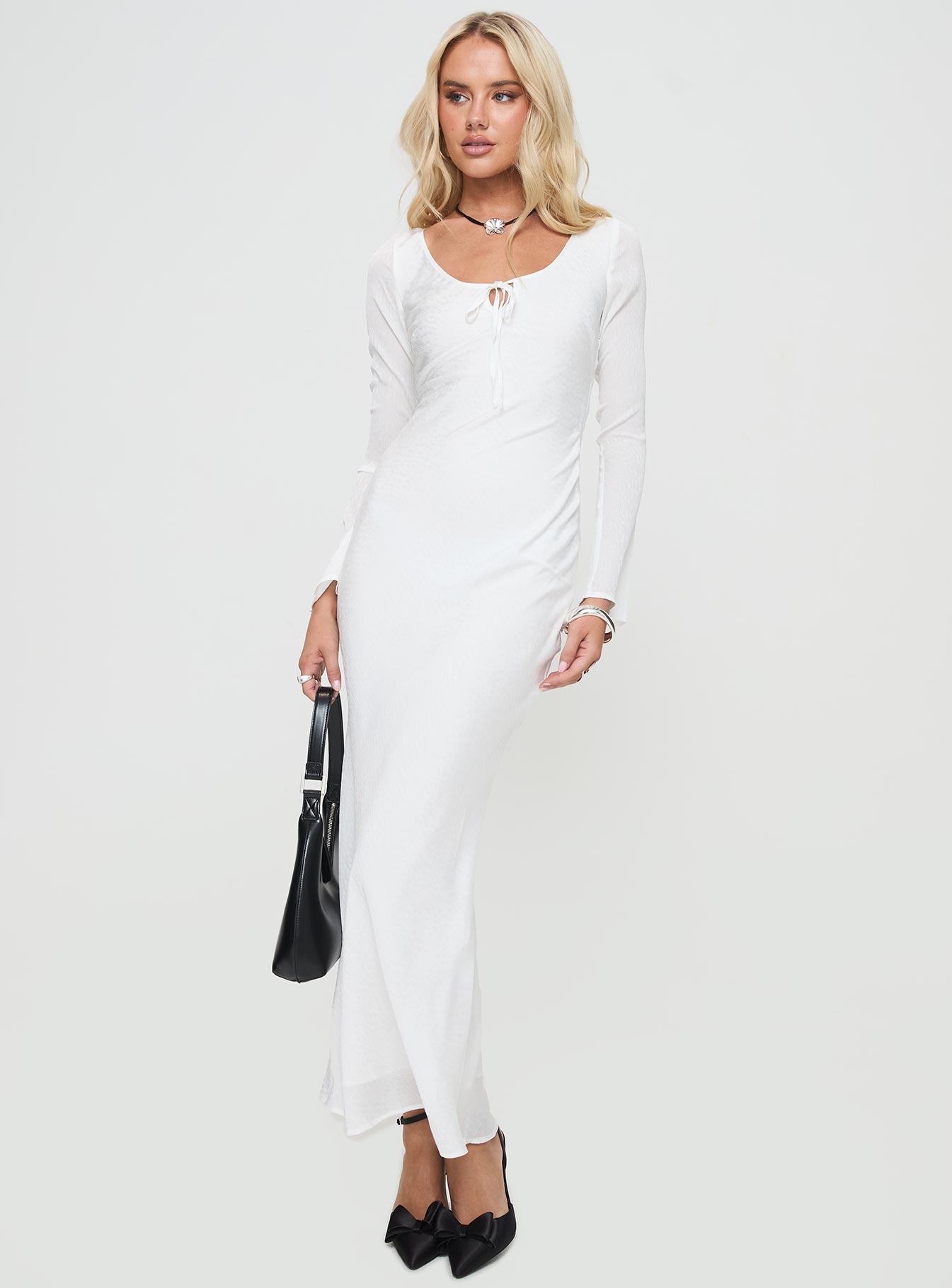 Sorento Long Sleeve Bias Cut Maxi Dress White、mySite、solidvoid