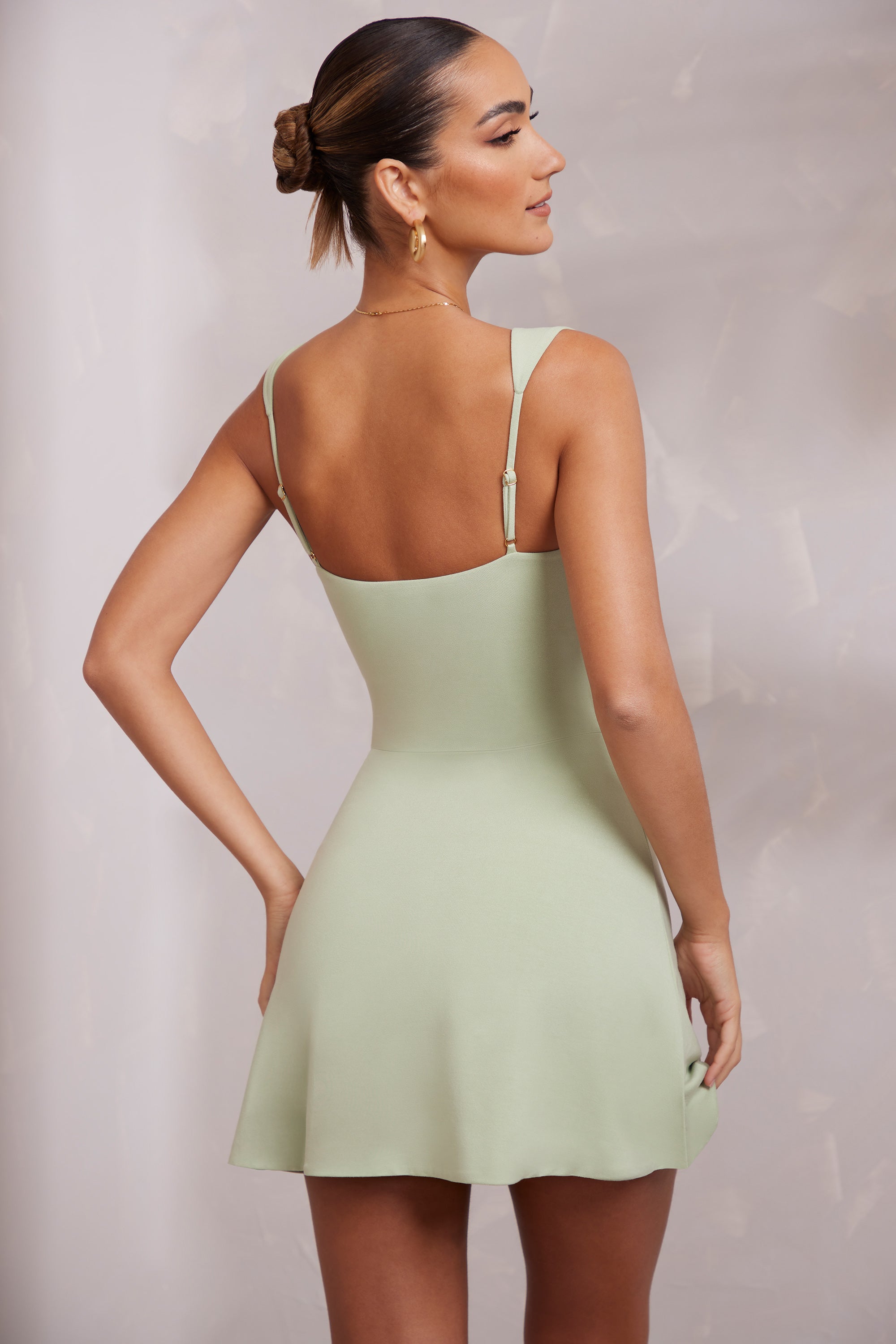 Sweetheart Neckline Mini Dress in Sage、mySite、solidvoid