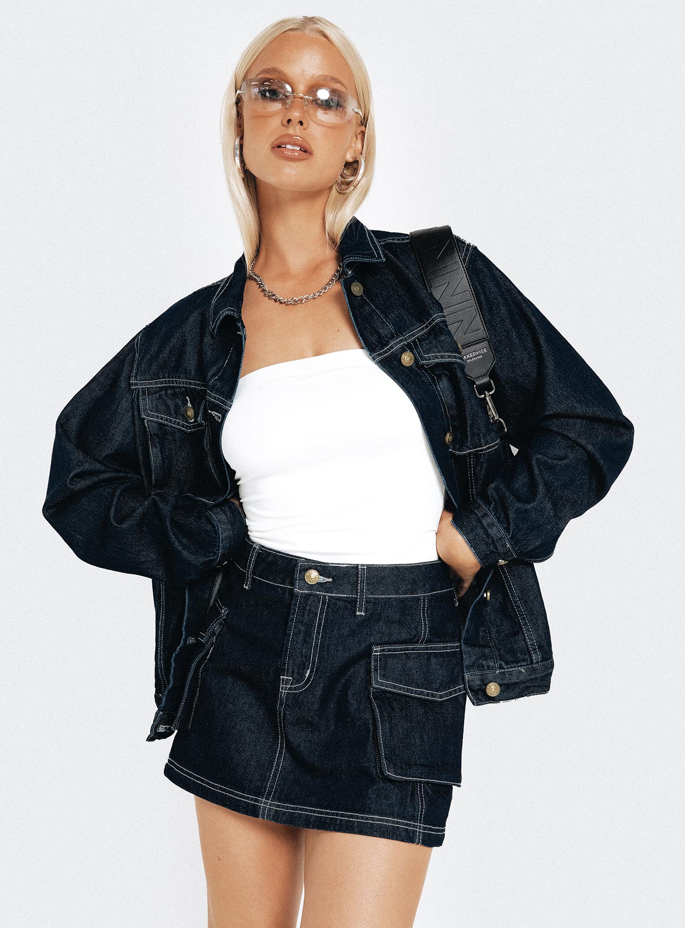 Junie Denim Mini Skirt Indigo、mySite、solidvoid