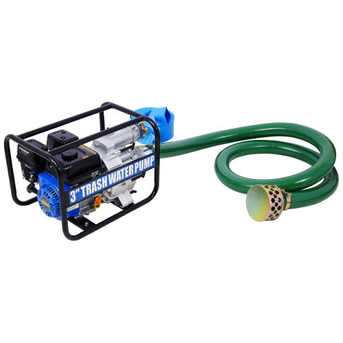 Semi Trash Pump 3 inch, 209cc 7HP 4 stroke OHV ENGINE, Gas Powered Semi Trash Water Pump 50 ft Discharge Hose, 12 ft Suction Hose with Complete Fittings,EPA compliant、、eastwooduniform