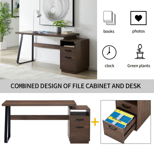 Home Office Computer Desk with Drawers/Hanging Letter-size Files, 65 inch Writing Study Table with Drawers、、casual