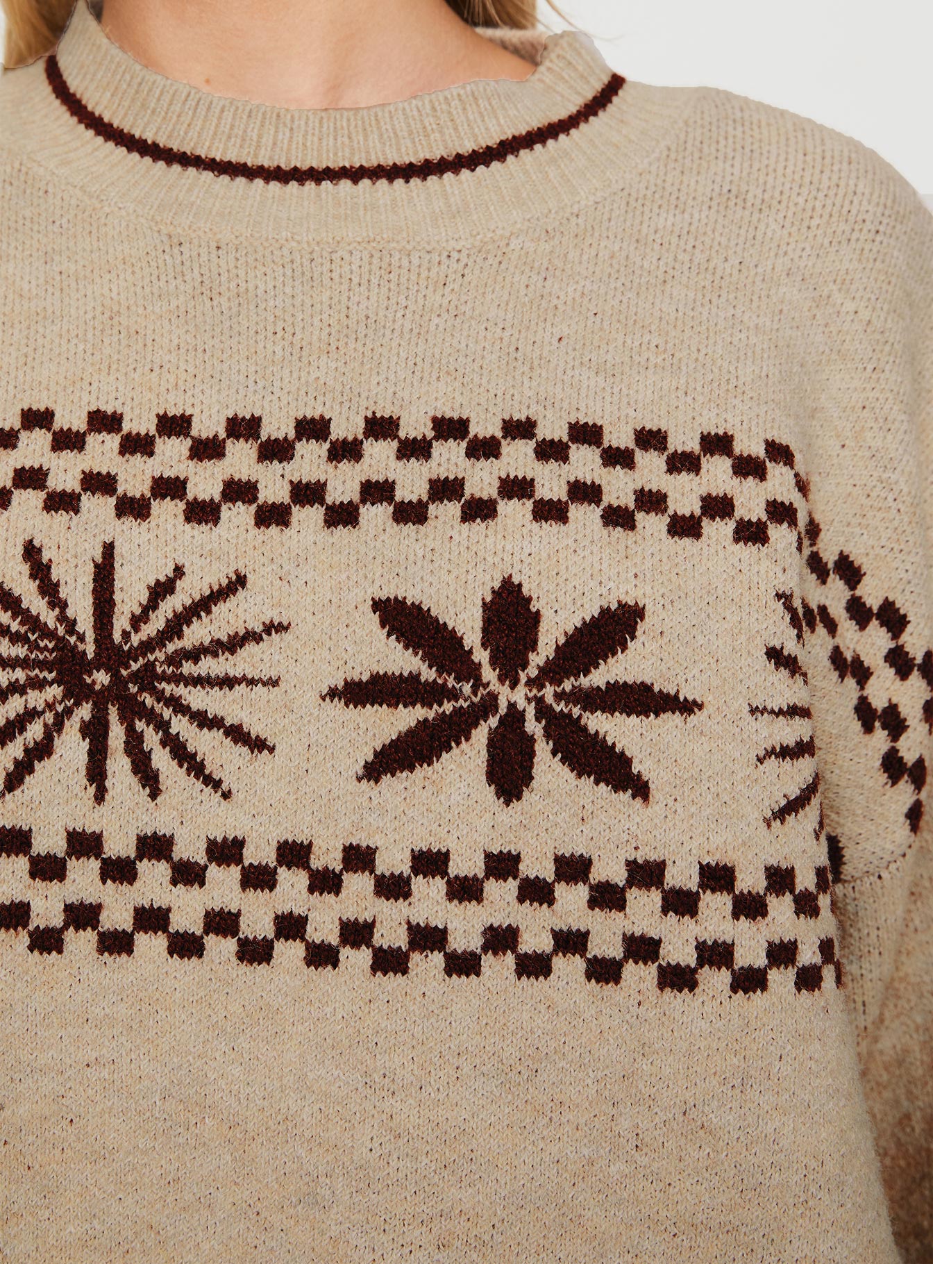 Anok Graphic Sweater Cream / Brown、mySite、solidvoid
