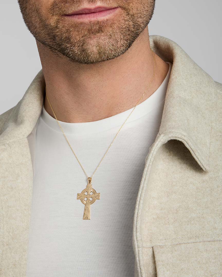  14K Gold Hand Engraved Heavy Celtic Cross