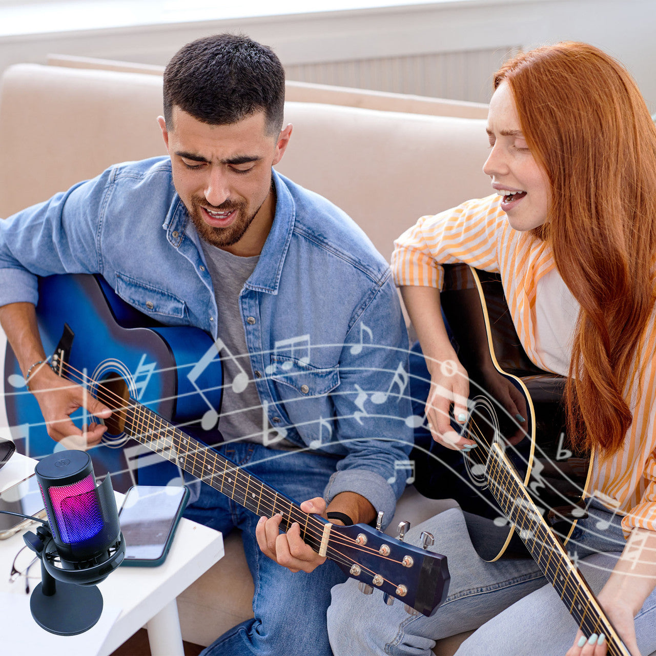 Laser RGB Gaming Microphone - Cardioid, Pop Filter, & Headphone Jack (Black)、mySite、camillekostekn