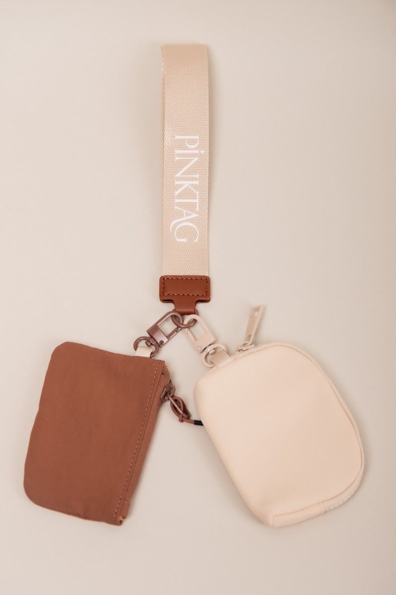 Two Pouch PinkTag Wristlet- Brown & Ivory、mySite、hinf8tx79