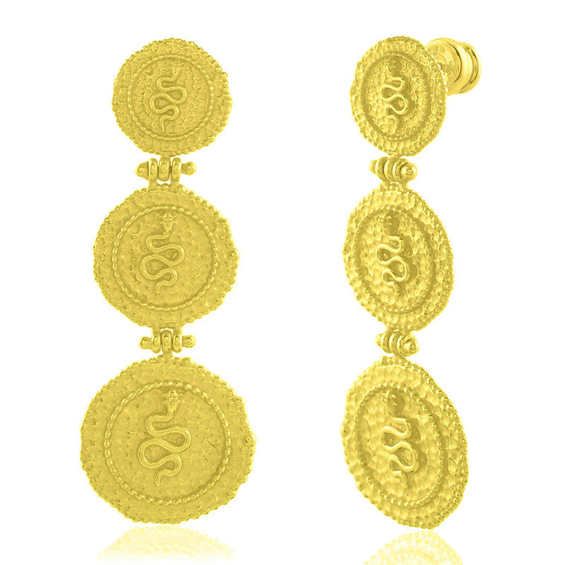 Triple Snake Coin Charm Earrings | 14K Gold Plated、mySite、camillekostekn