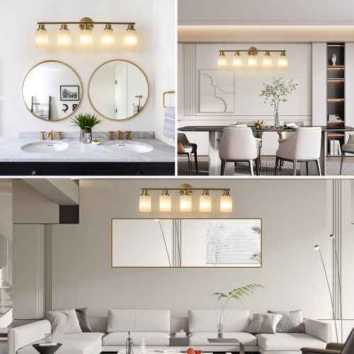 39" Modern 6-Light Vanity Bathroom Mirror Light, Frosted White Glass with Black Iron Frame, Contemporary Wall Sconce for Bedroom, Bathroom, and Dressing Room (No Bulbs)、、eastwooduniform
