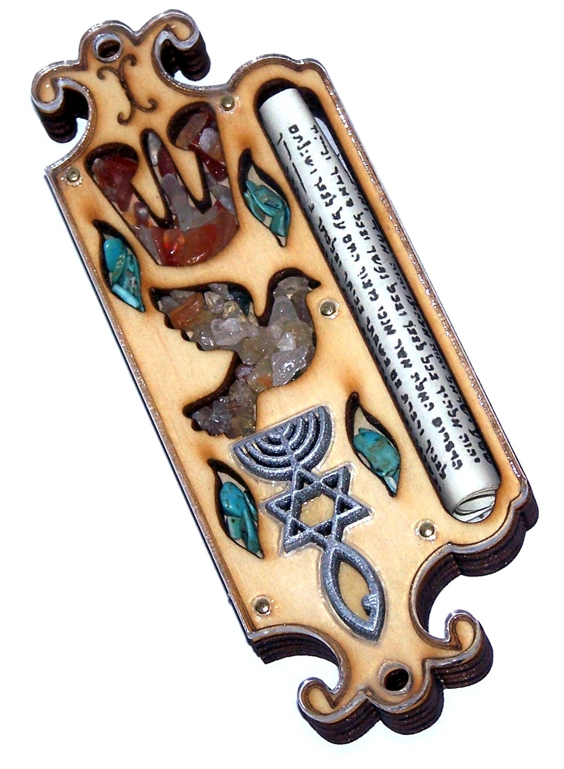  Wooden Messianic Seal Mezuzah case with Messianic Seal - 5 Inch with Scroll and Jerusalem Stones、mySite、elrpsem3k