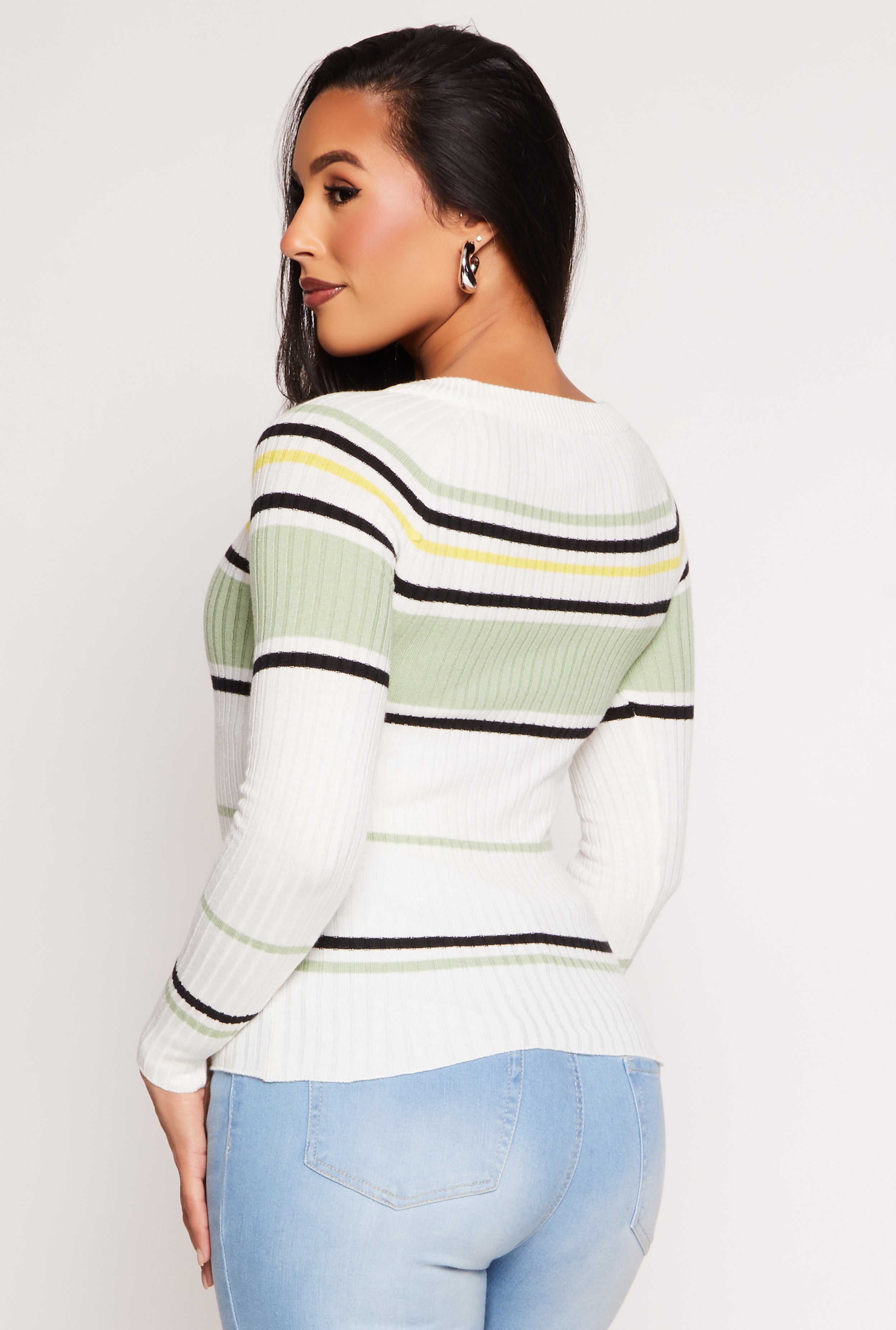 Ribbed Knit Striped Sweater、mySite、camillekostekn
