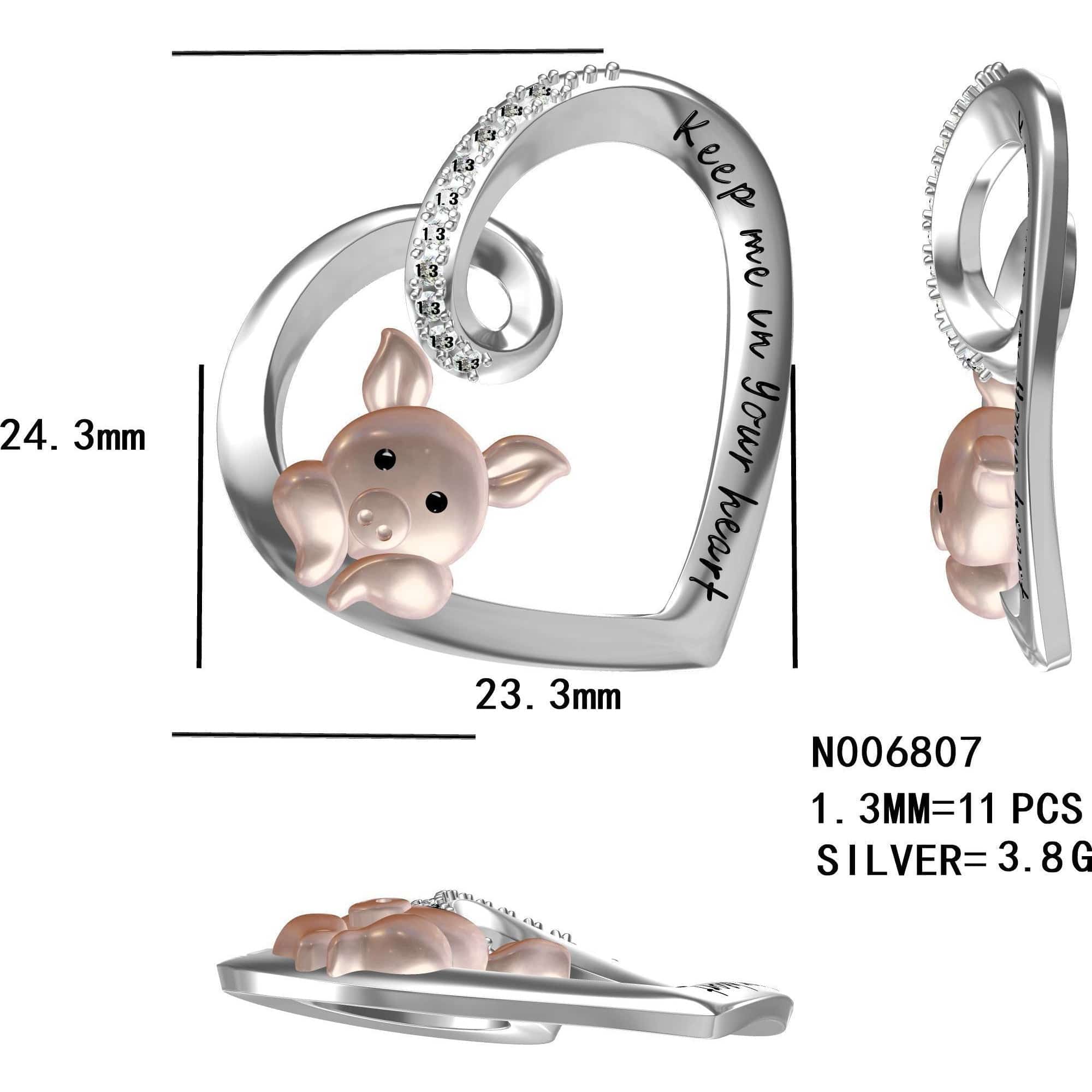 Pink Pig In Heart Necklace-Keep me in your heart Moissanite, Special Plating!、mySite、g9winljtr