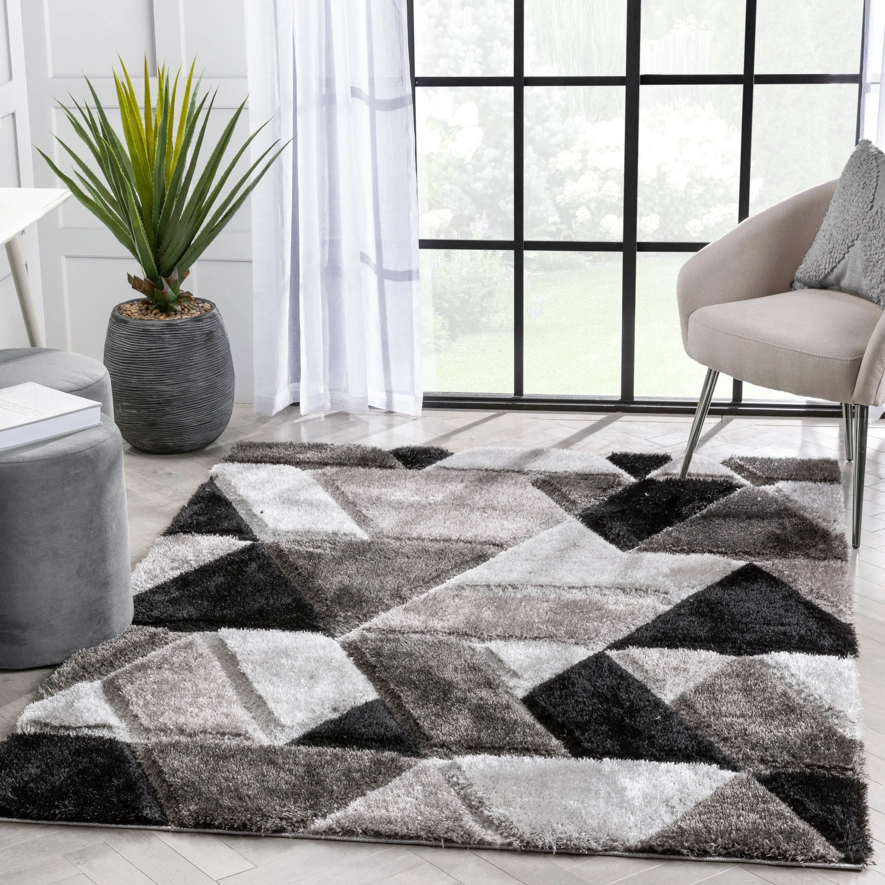 Holland Modern Geometric Black 3D Textured Thick & Soft Shag Rug、mySite、gigharbornorthrealestate