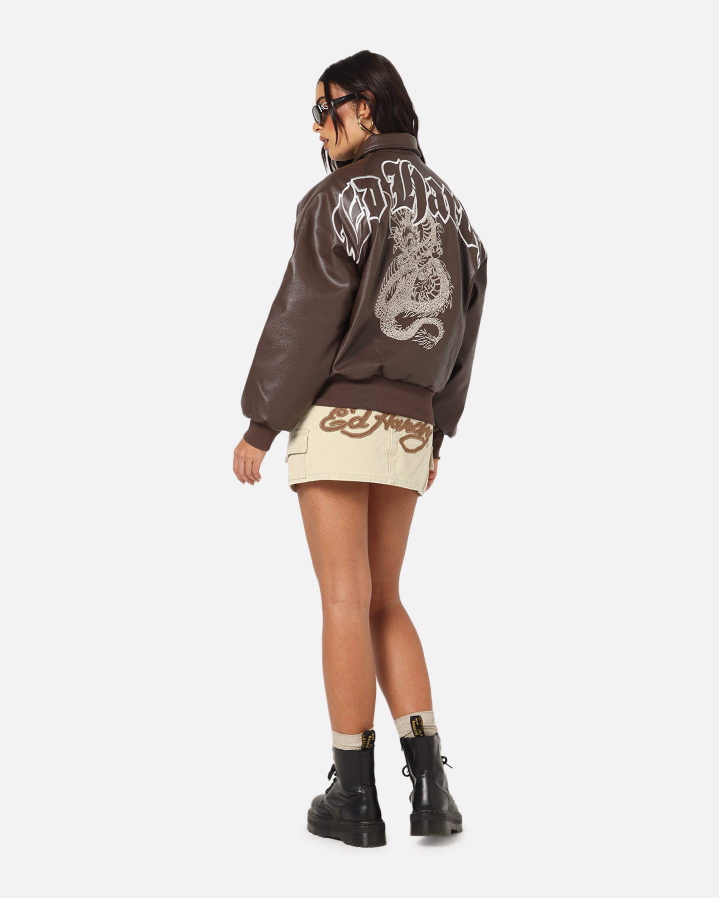 Ed Hardy Shinjuku Leather Jacket Brown、mySite、zt4zffjzw