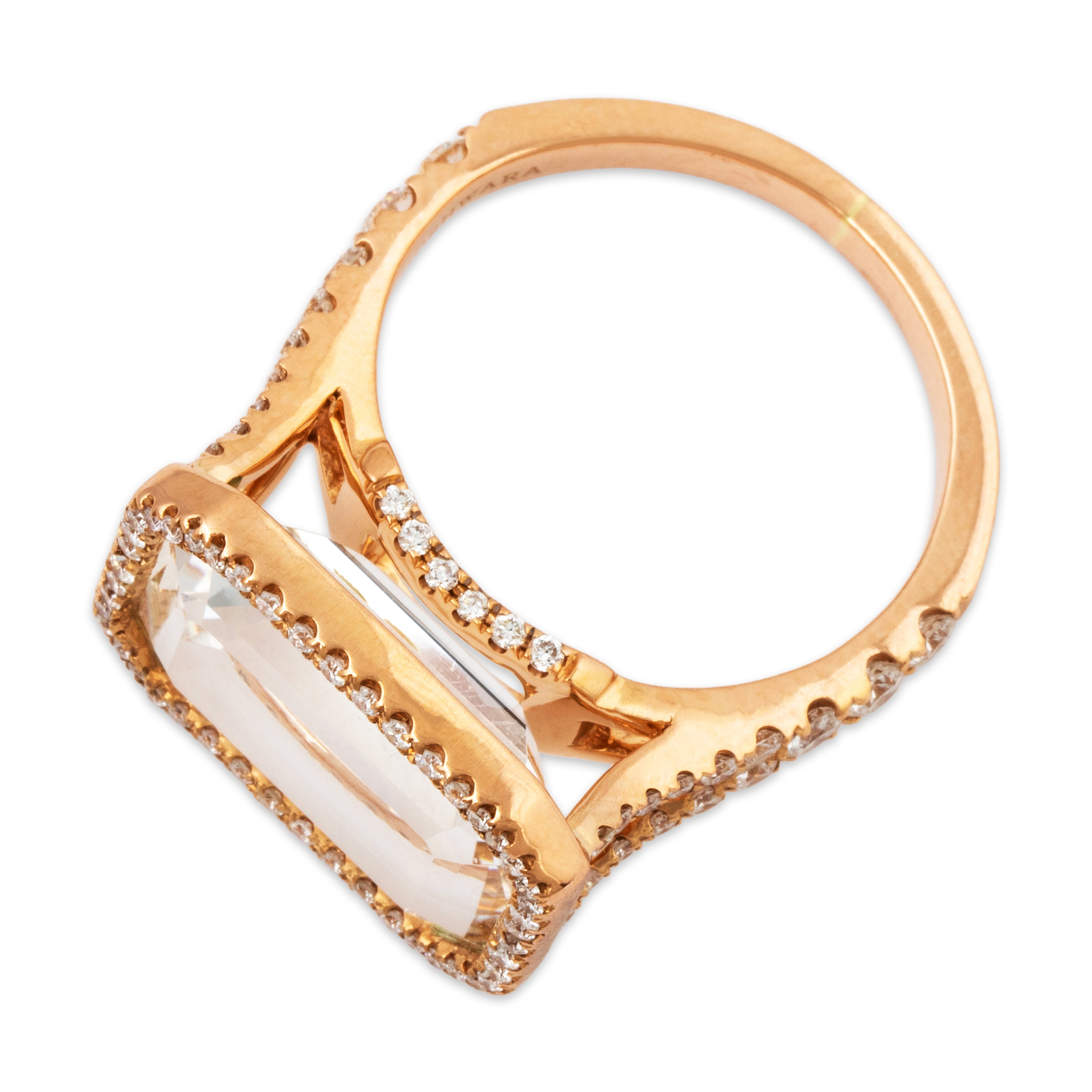 Estate 18k Rose Gold Rock Crystal .738cttw Diamond East-West Cocktail Ring 7.25、mySite、hinf8tx79