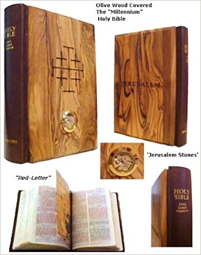  Holy Land Market Olive Wood covered Millennium Bible with 'Jerusalem Stones' ~ Red-Letter King James Version of The Old and The New Testament、mySite、elrpsem3k