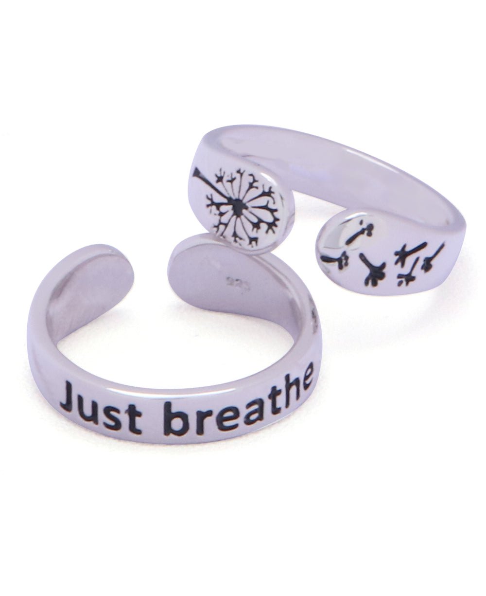 Just Breathe Sterling Silver Inspirational Adjustable Mantra Ring、mySite、topwebapps