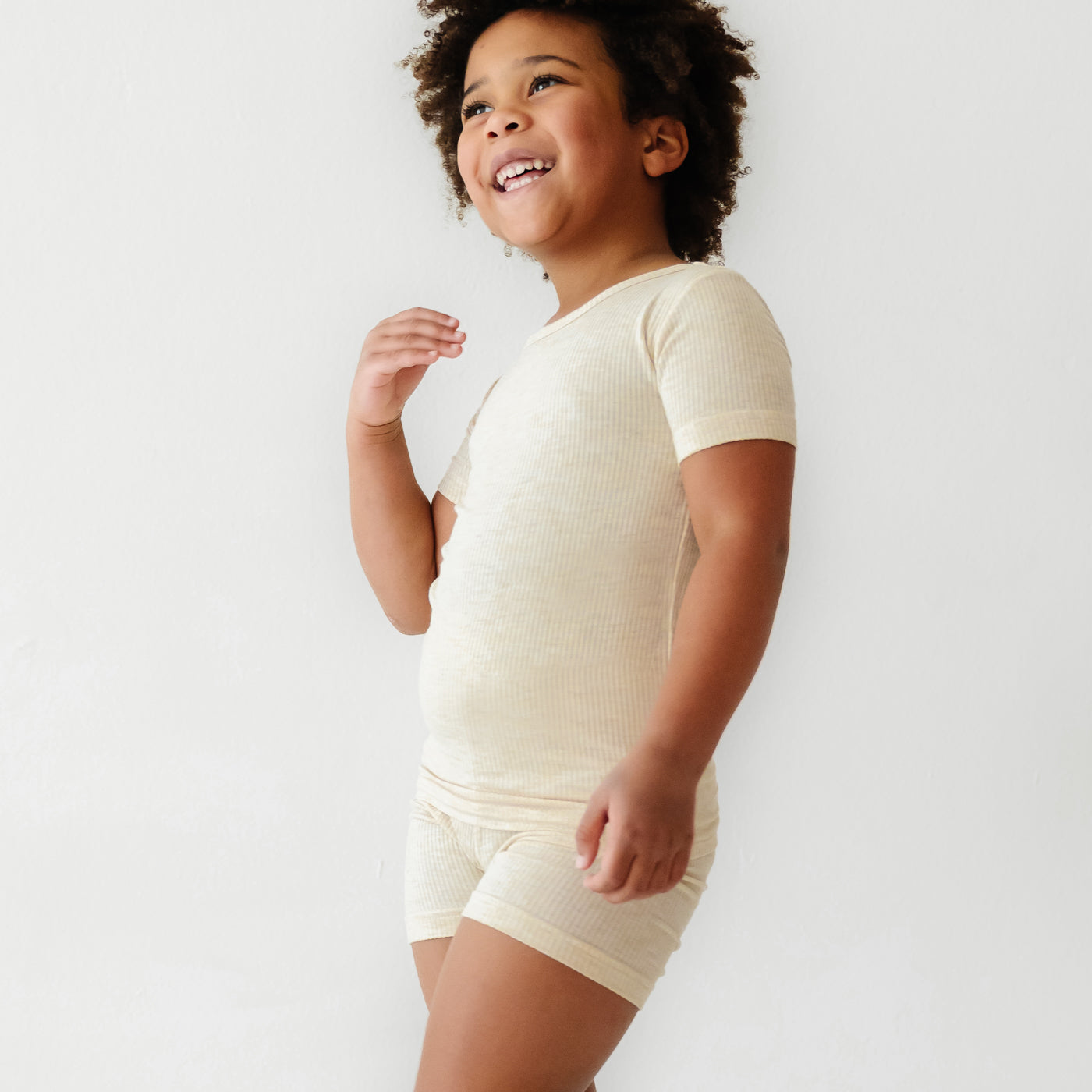  Heather Oatmeal Ribbed Two-Piece Short Sleeve & Shorts Pajama Set、mySite、layawaytickets