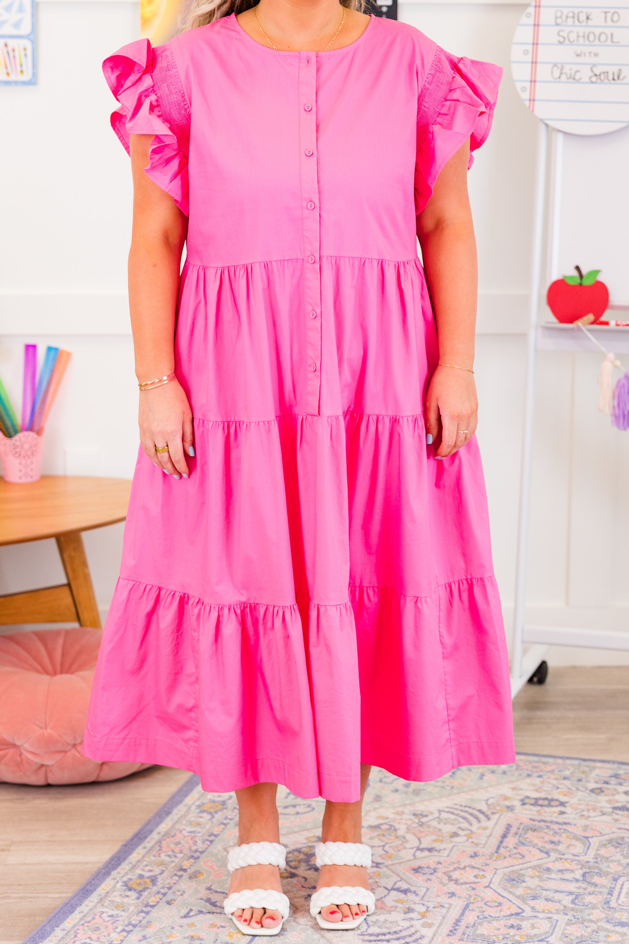  Blushing Button Midi Dress, Hot Pink、mySite、justintrudeaud