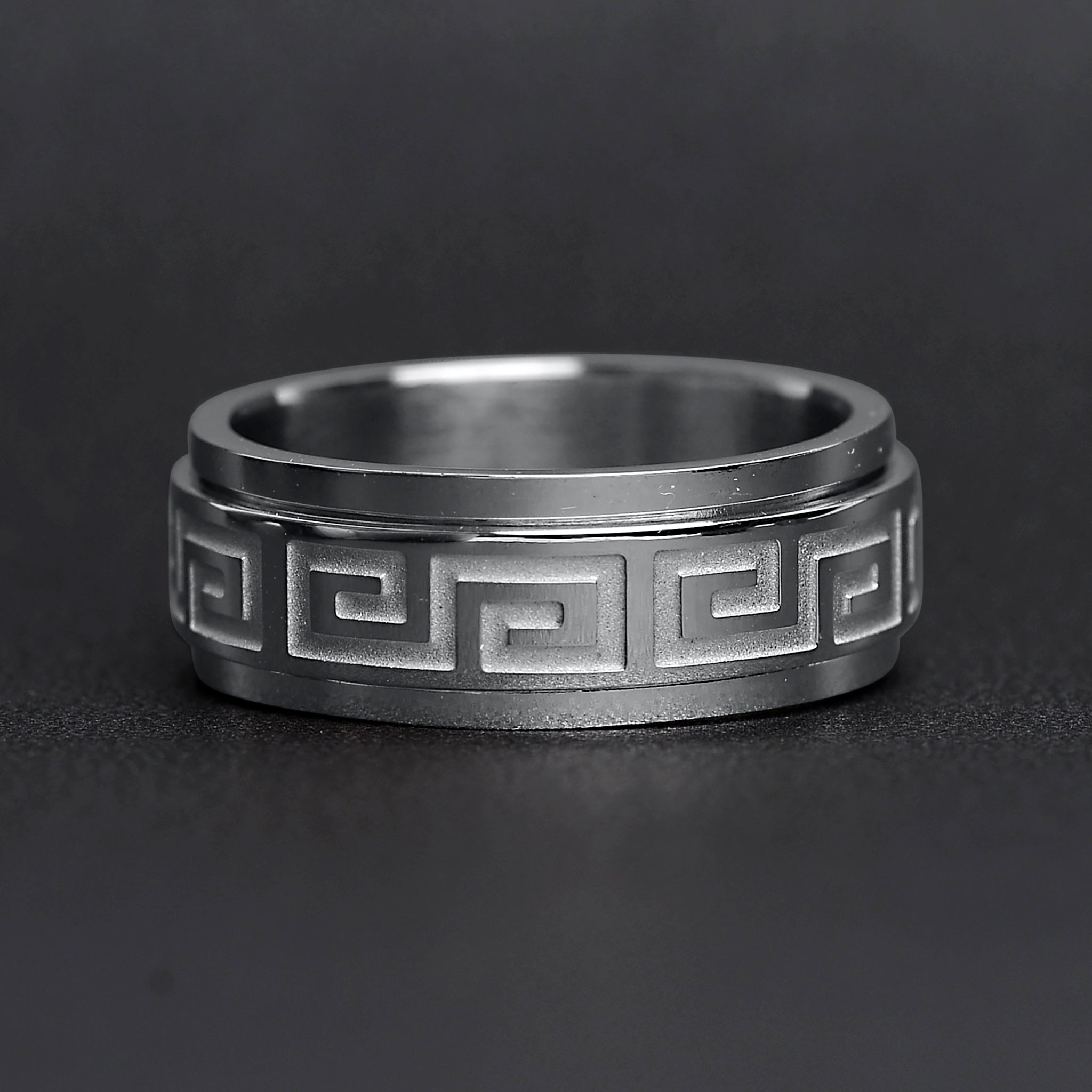 Stainless Steel Highly Polished Greek Key Spinner Ring / SRJ2048、mySite、dreamappss
