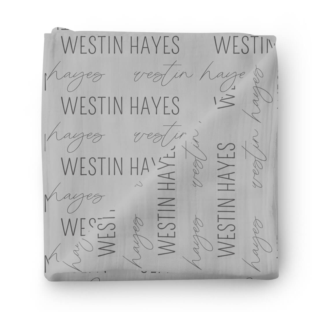  Personalized Slate Gray Baby Name Swaddle Blanket - Block & Script、mySite、layawaytickets