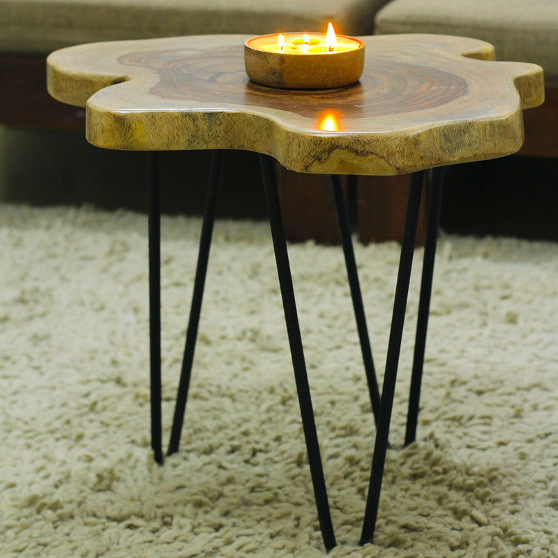 Natural Live Edge Side Table | Sheesham Wood with Hairpin Legs | 18 inch、mySite、camillekostekn