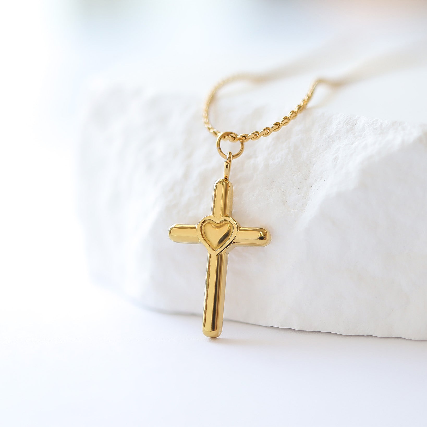18K Gold PVD Stainless Steel Cross with Heart Charm / PDL0058、mySite、dreamappss