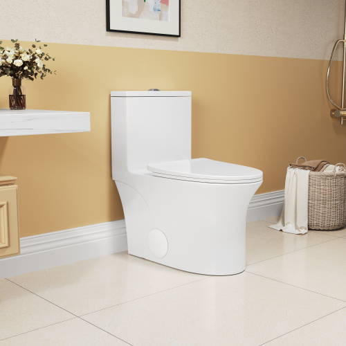 1.1/1.6 GPF Elongated Comfort Height Floor Mounted One-Piece Toilet, CUPC Certified, WaterSense Cetified, Ceramic, White Color, Soft Close Seat、、xpatfood