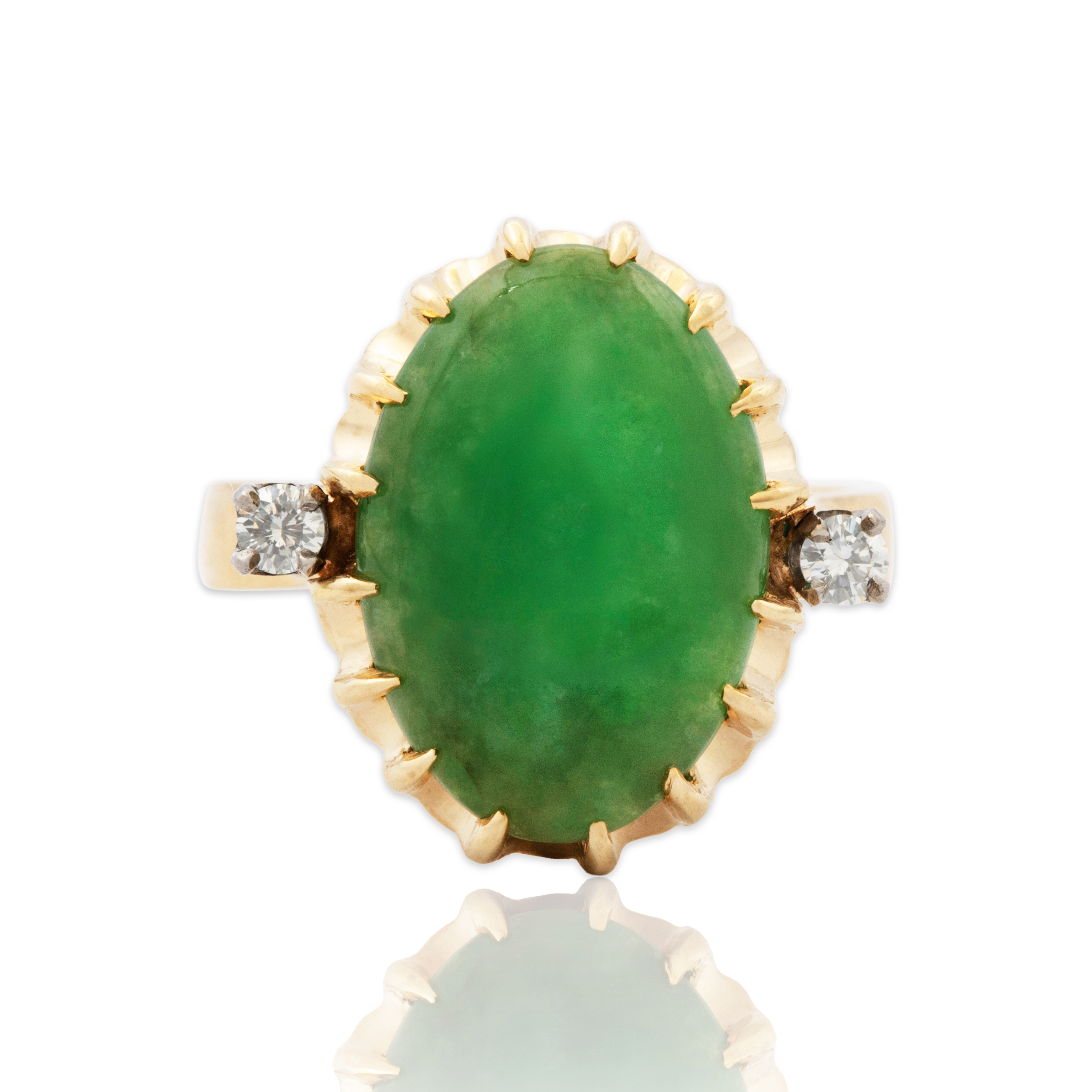 Vintage 14k Yellow Gold 4.4ct Jade Diamond Claw Prong Cocktail Ring 6.75、mySite、hinf8tx79