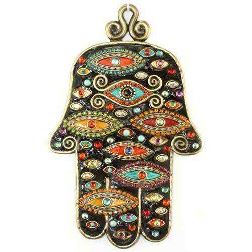 Michal Golan Black and Multi Color Evil Eye Wall Hamsa、mySite、topwebapps