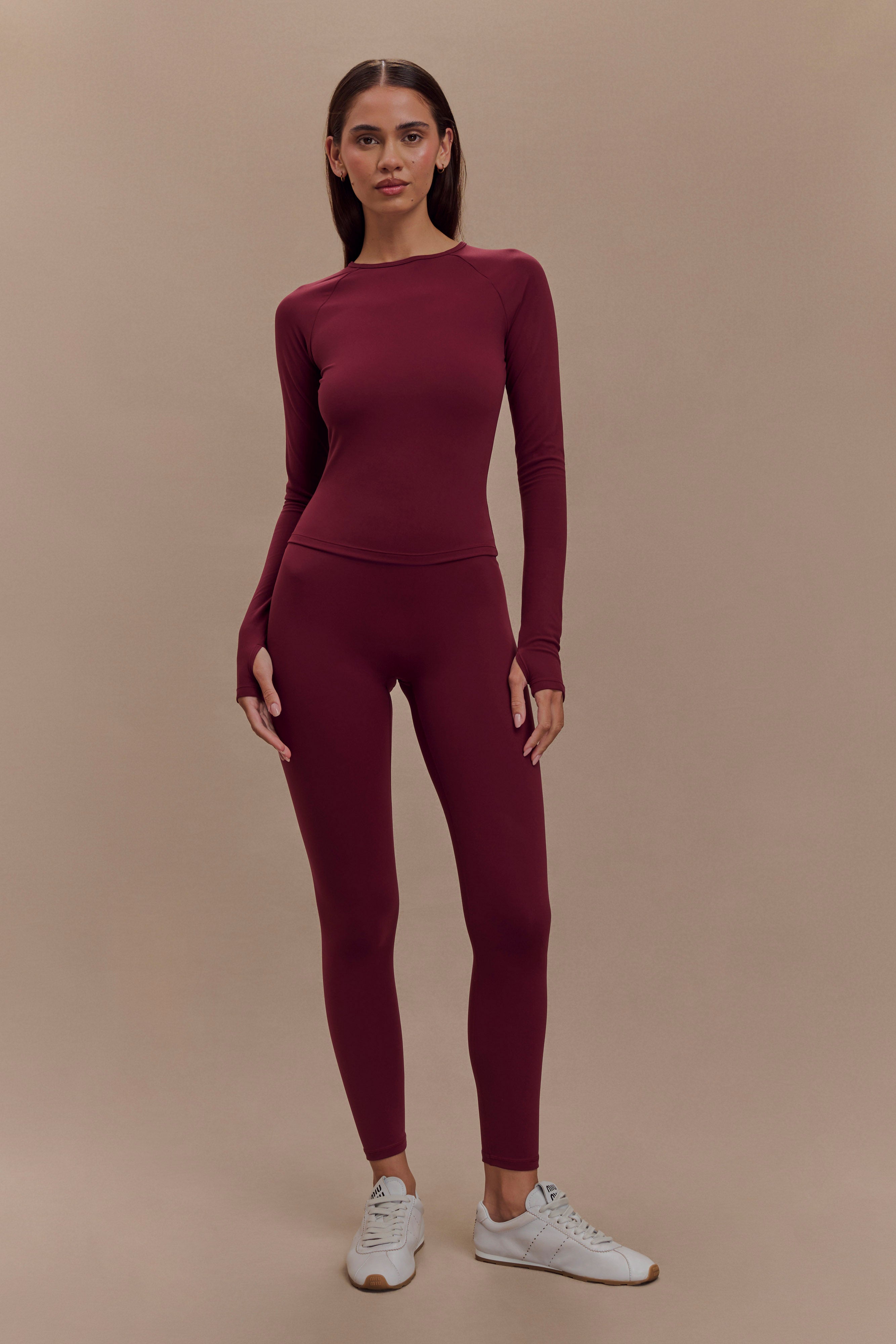 Eliana Long Sleeve Active Top - Burgundy、mySite、solidvoid