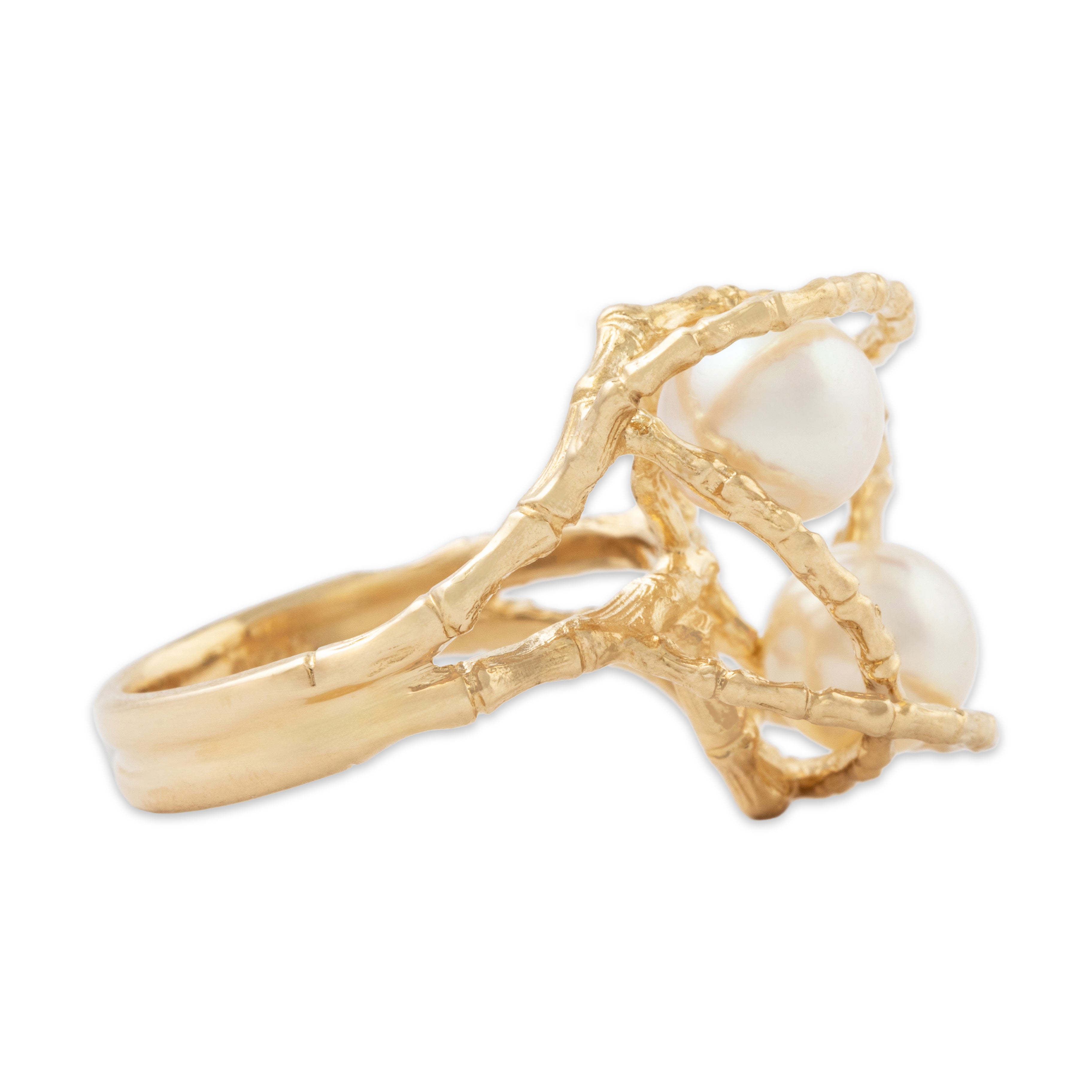 Vintage Unique 14k Yellow Gold Pearl Nested Luster Statement Ring 7.00、mySite、hinf8tx79