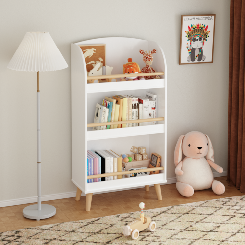 Kids Bookshelf, 3-Tier Bookcase, Book Organizer, toy Storage Cabinet Organizer, White、、casual