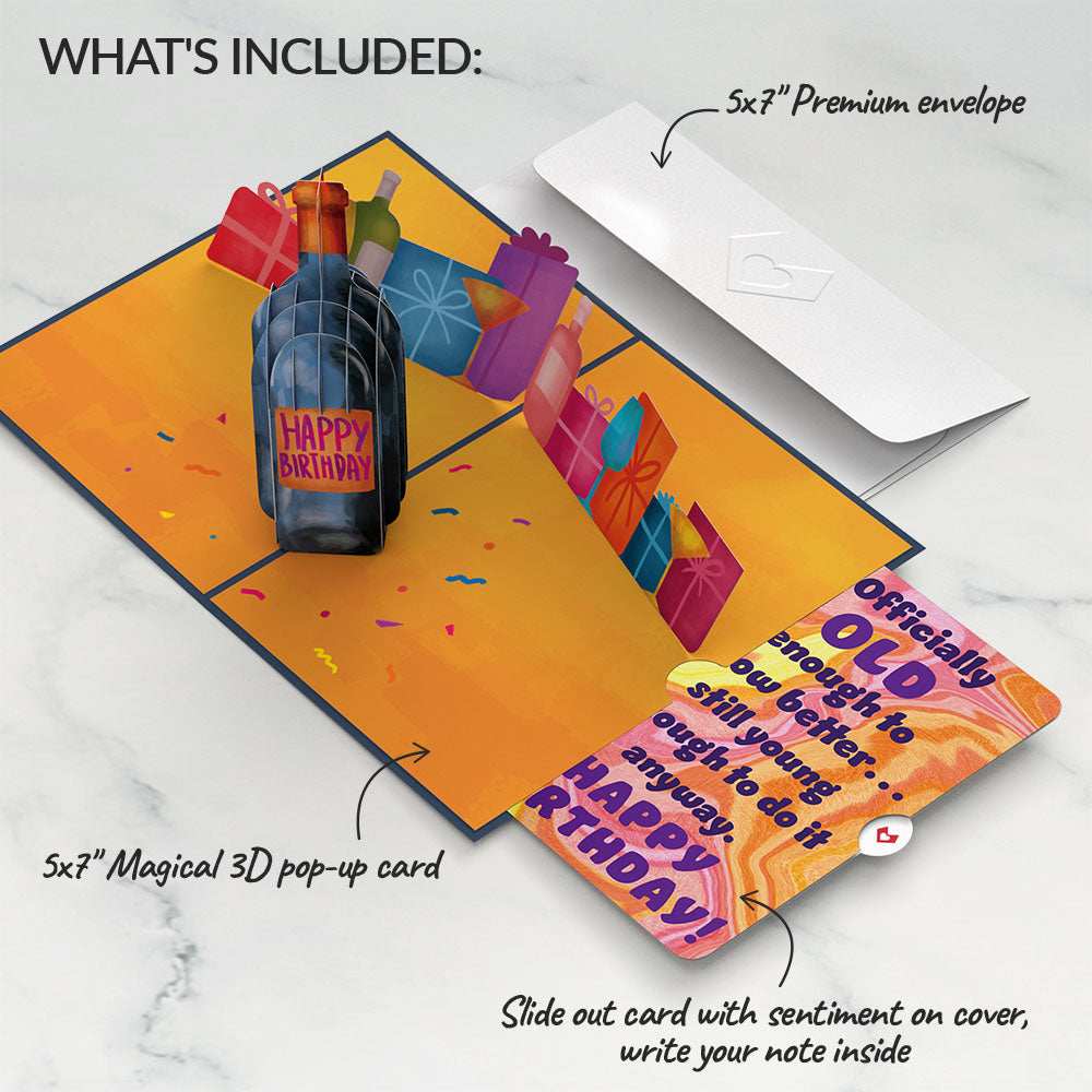 Vintage Wine Birthday Pop-Up Card and Old Enough Young Enough Sentiment Set、mySite、solidvoid