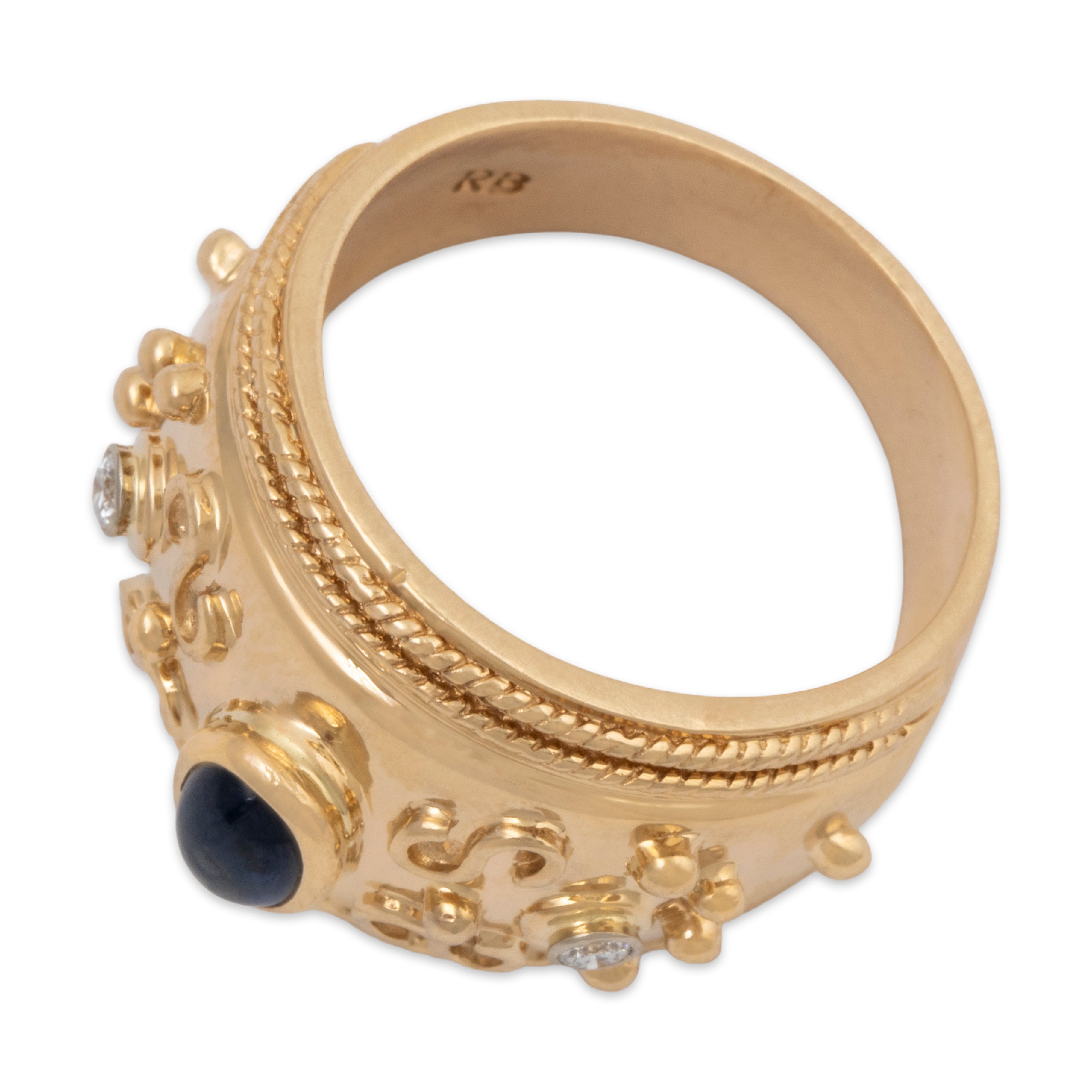 Vintage Heavy 14k Yellow Gold Blue Sapphire Diamond Wide Dome Ring 6.50、mySite、hinf8tx79