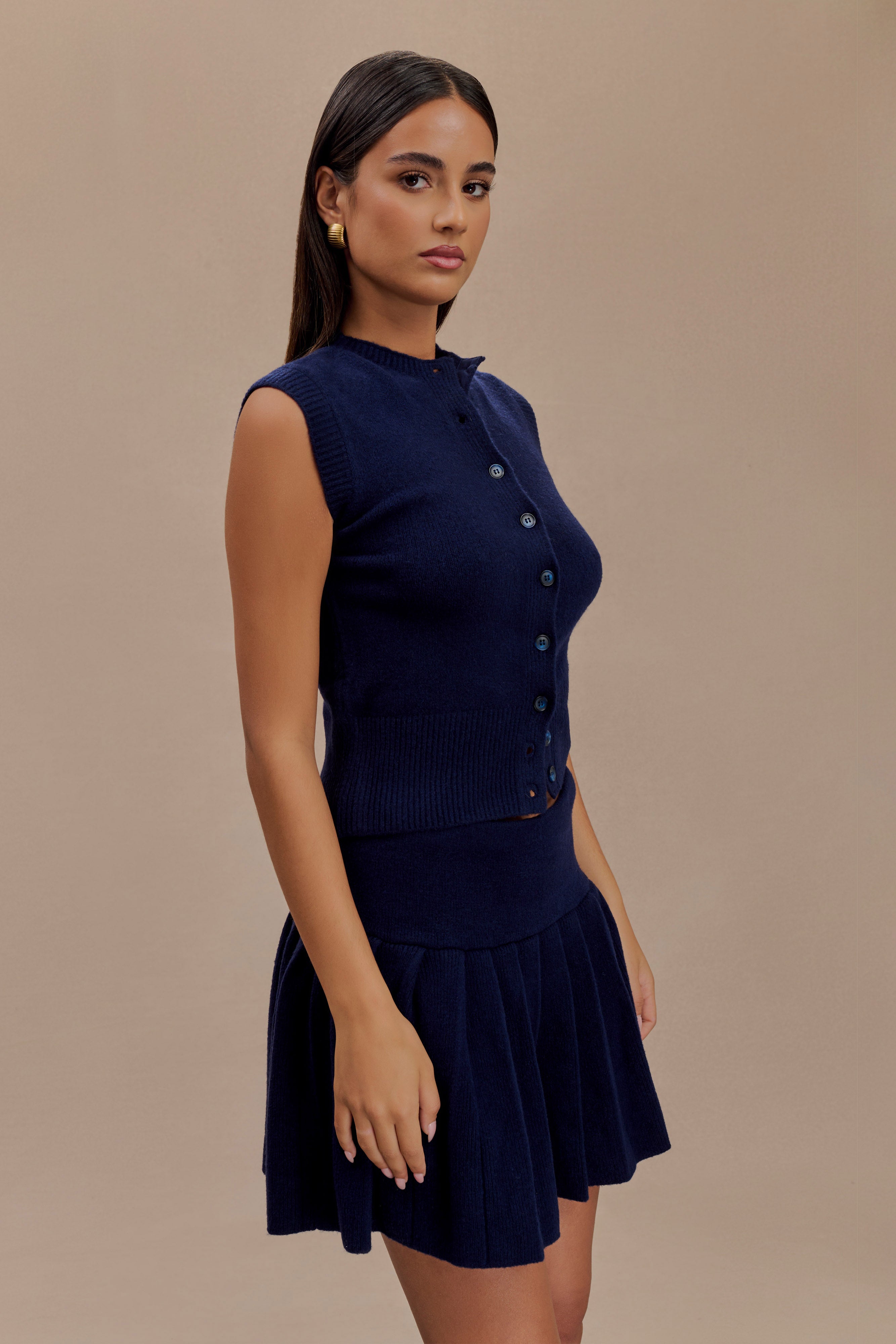 Dionne Sleeveless Knit Vest - Dark Navy、mySite、solidvoid