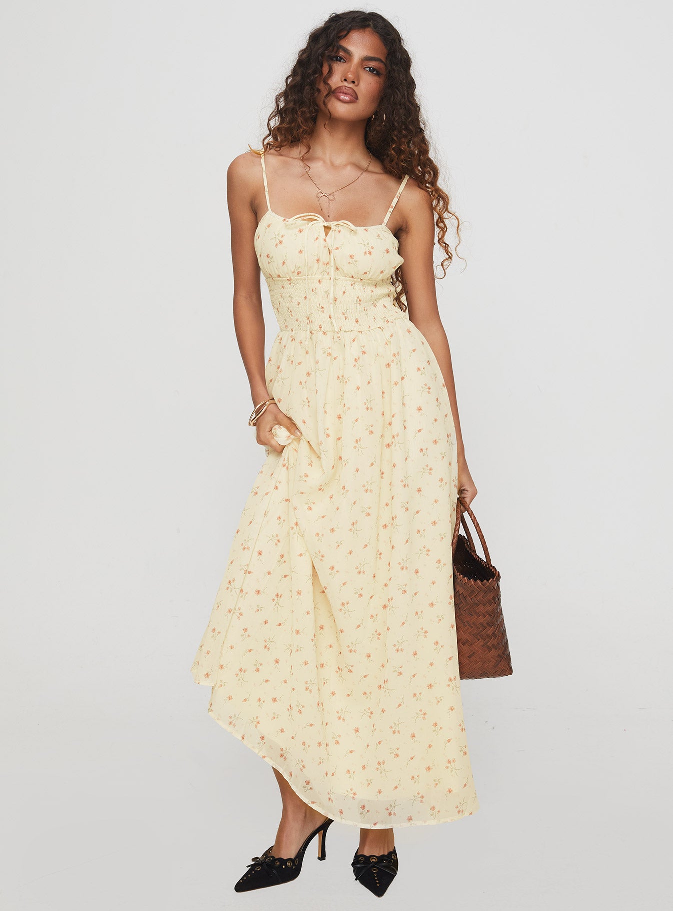 Pearle Shirred Maxi Dress Cream Floral、mySite、solidvoid