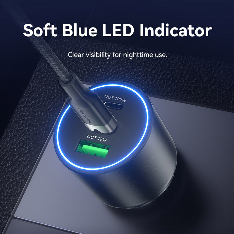 Vention Three-Port USB C+C+A (100W+30W+18W) Car Charger Black ABS Type、mySite、fannypackpong