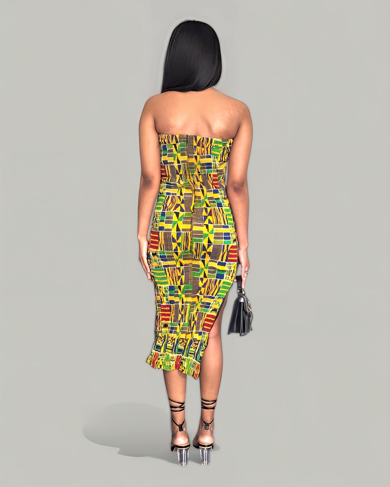Dupsie's Asantewaah Majesty African print Kente strapless dress with slit-DP4075SD、mySite、solidvoid