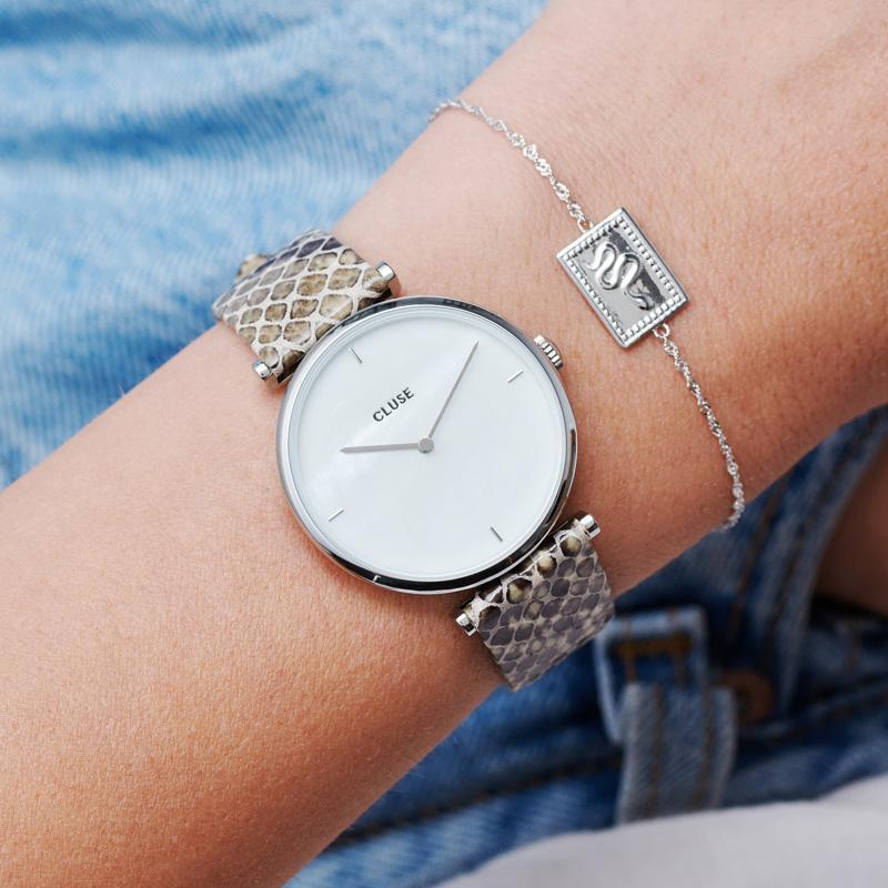  Triomphe Watch Leather, Grey Python, Silver Colour