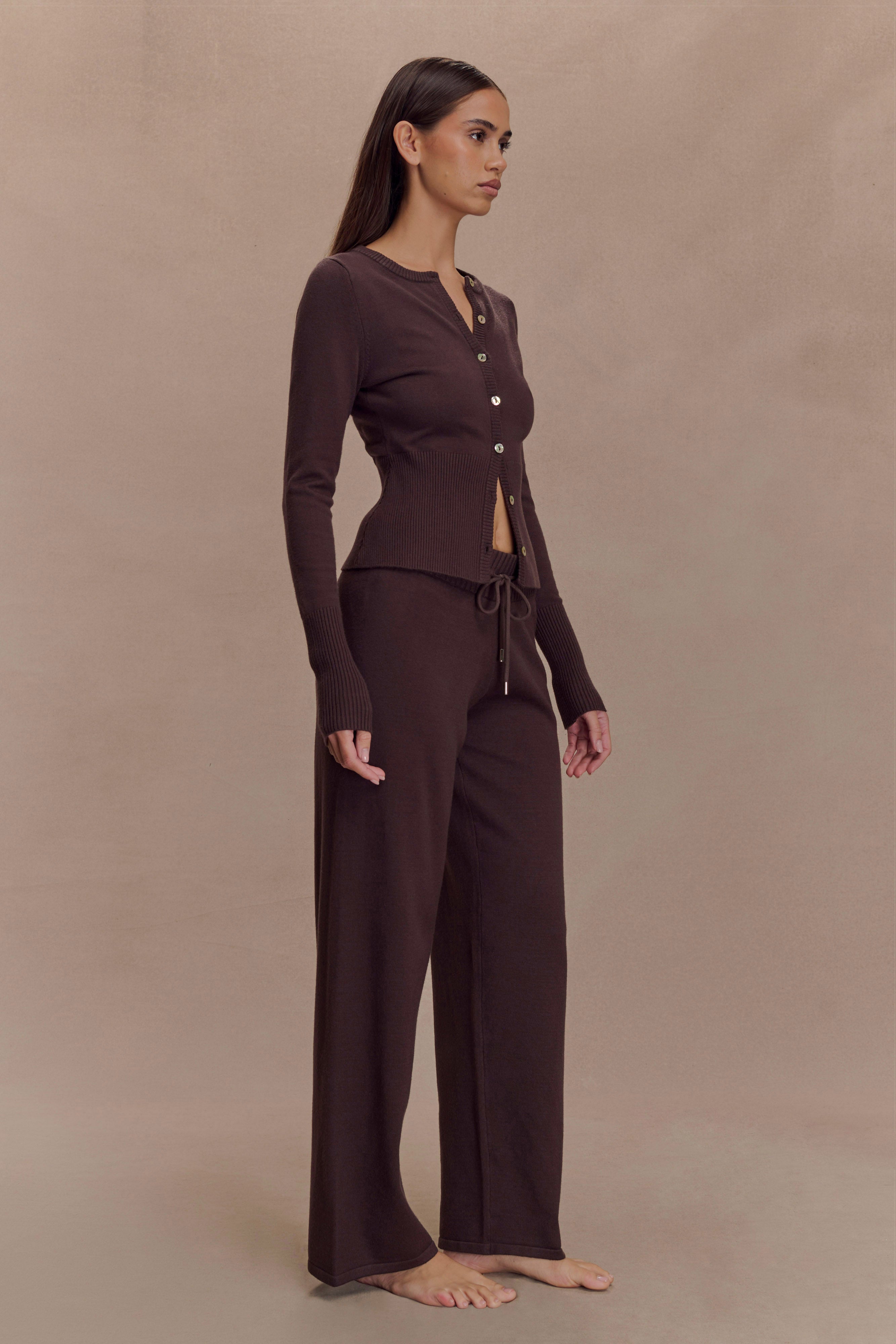 Natalya Knit Wide Leg Pants - Dark Chocolate、mySite、solidvoid