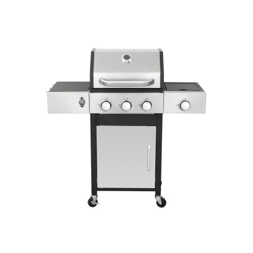3-Burner Propane Gas BBQ Grill with Side Burner, 37230BTU Output With Enameled Cast Iron Cooking Grids For Outdoor Barbecue, Stainless Steel、、casual